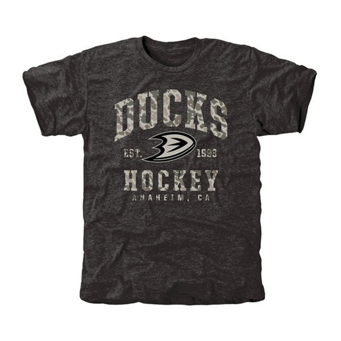 Anaheim Ducks Camo Stack Black Tri-Blend T-Shirt