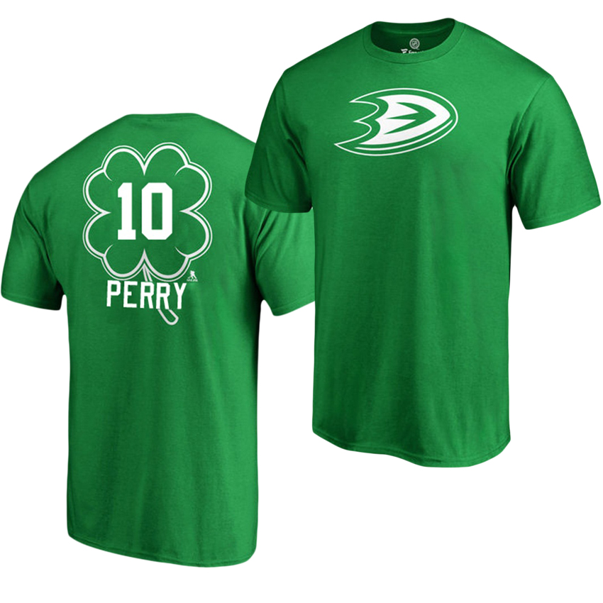 Ducks Corey Perry #10 Green Name And Number St. Patty's Day T-shirt