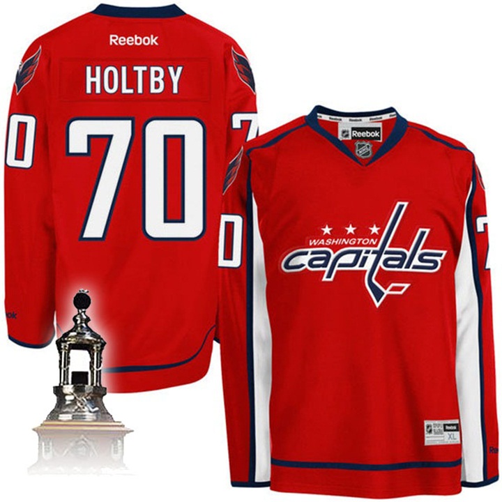 Capitals #70 Braden Holtby Reebok Red Home Premier Vezina Trophy Jersey