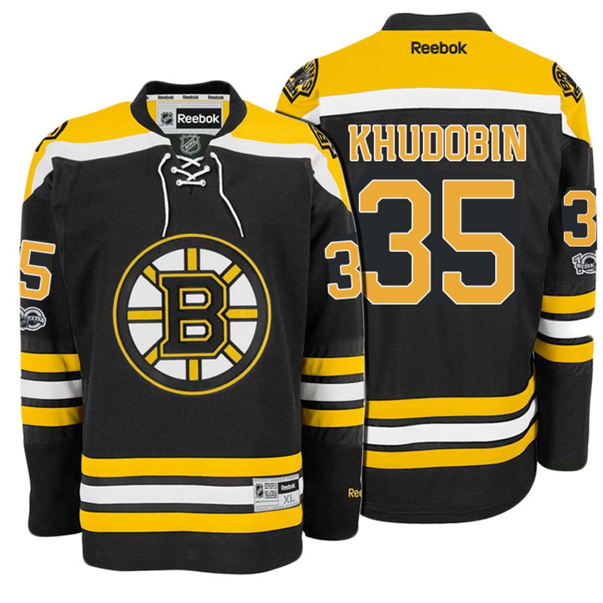 Bruins Anton Khudobin #35 Black 100th Anniversary Patch Player Jersey