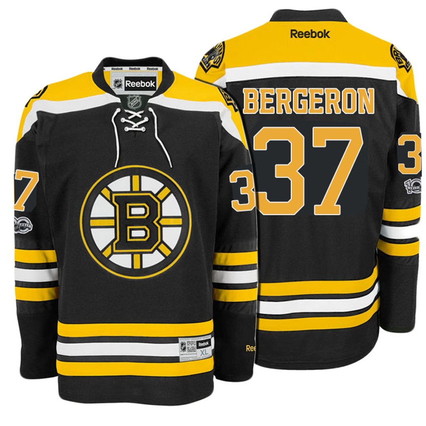 Bruins Patrice Bergeron #37 Black 100th Anniversary Patch Player Jersey