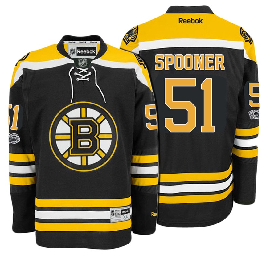 Bruins Ryan Spooner #51 Black 100th Anniversary Patch Player Jersey