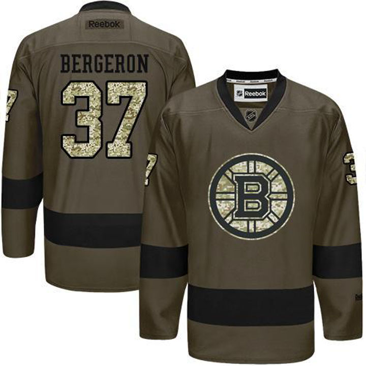 Patrice Bergeron Boston Bruins #37 Green Camo Player Jersey