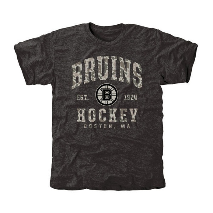 Boston Bruins Camo Stack Black Tri-Blend T-Shirt