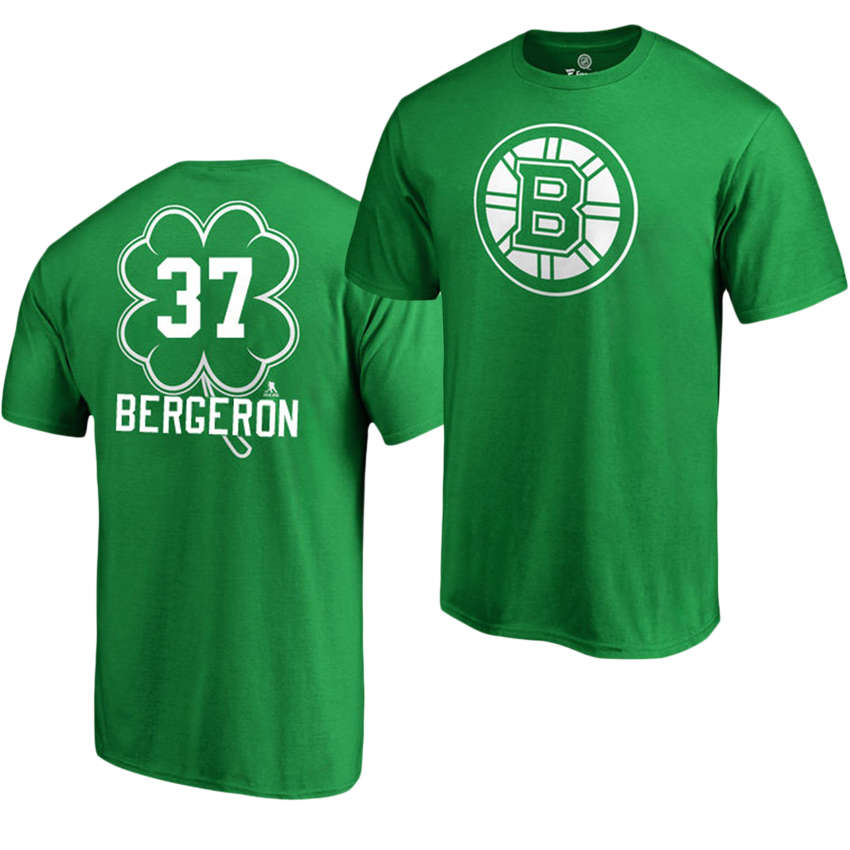 Bruins Patrice Bergeron #37 Green Name And Number St. Patty's Day T-shirt