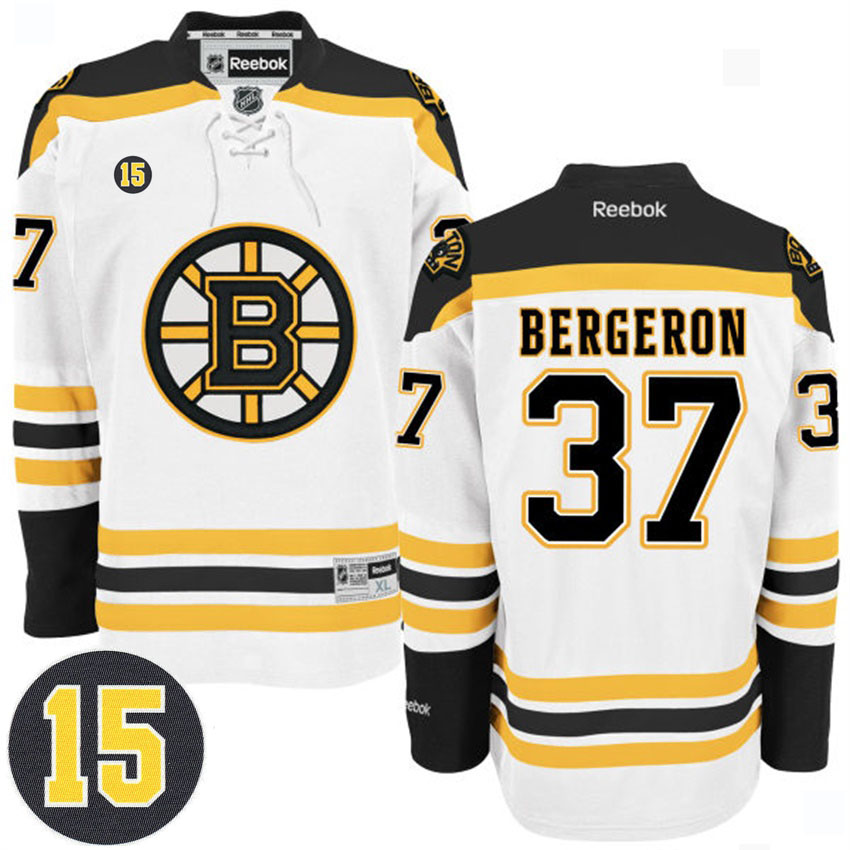 Bruins Patrice Bergeron #37 White Milt Schmidt Patch Away Premier Jersey