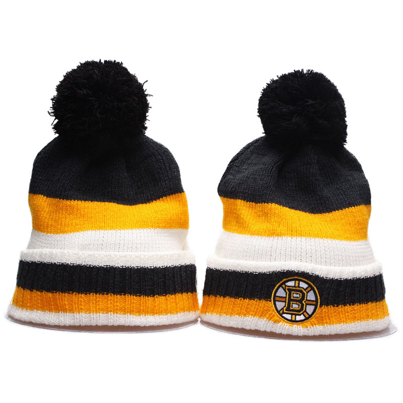 2016-2017 Boston Bruins Face-off Snowflake Knit Hat With Pom Beanies White/Black/Yellow