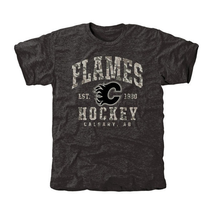 Calgary Flames Camo Stack Black Tri-Blend T-Shirt