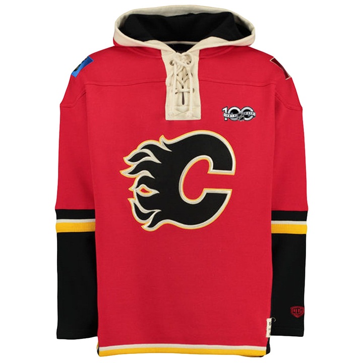 NHL Flames Red Centennial Patch Pullover Old Time Hockey Hoodie