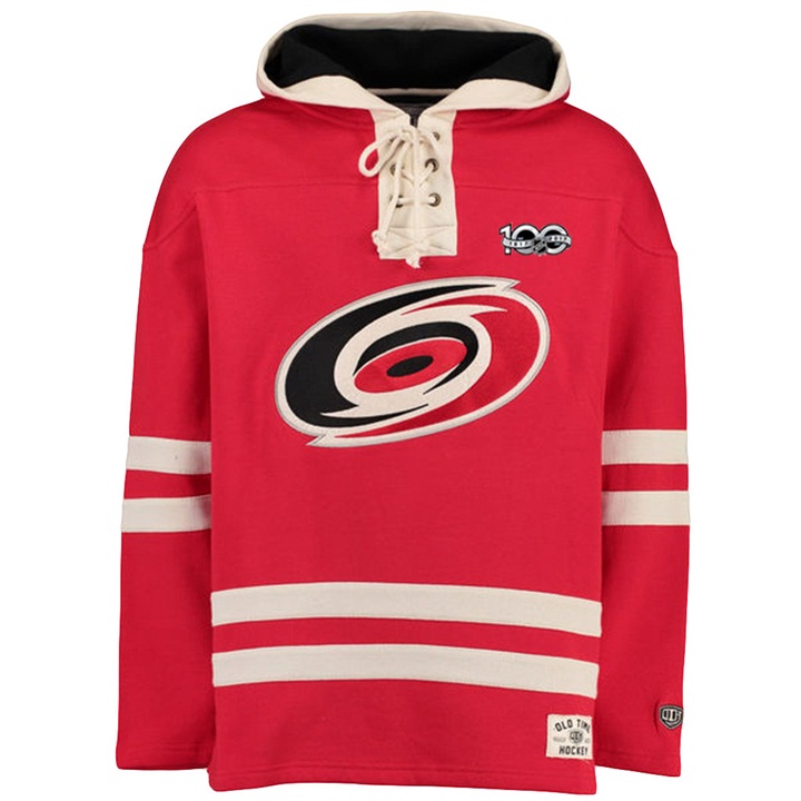 NHL Hurricanes Red Centennial Patch Pullover Old Time Hockey Hoodie