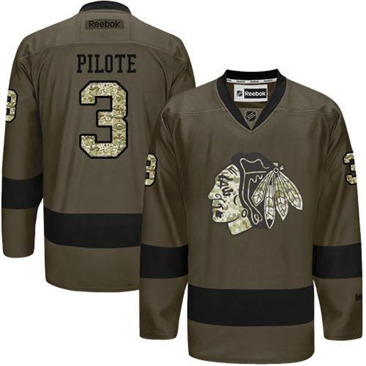 Pierre Pilote Chicago Blackhawks #3 Green Camo Player Jersey