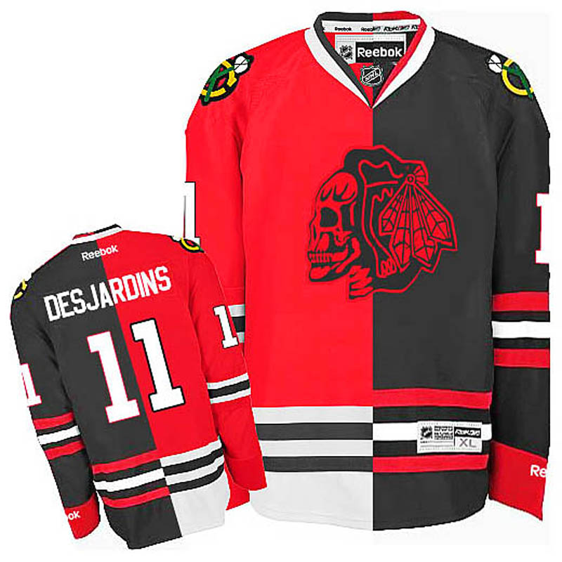 Andrew Desjardins Chicago Blackhawks #11 Split Fashion White Skull Ice Hockey Jersey