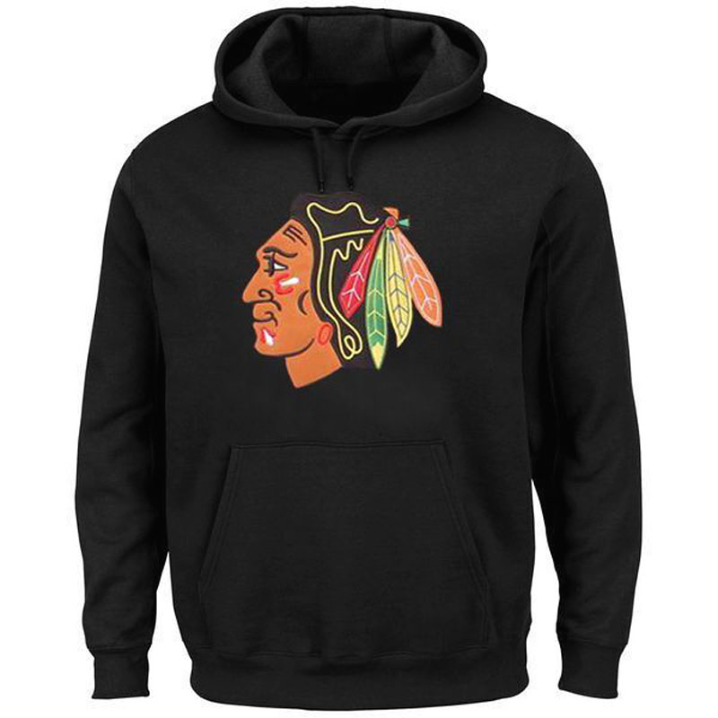 Blackhawks Black Big Logo with Crest Pullover Hoodie