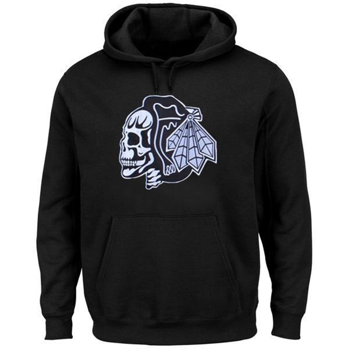 NHL Blackhawks Black Skull Head Pullover Hoodie