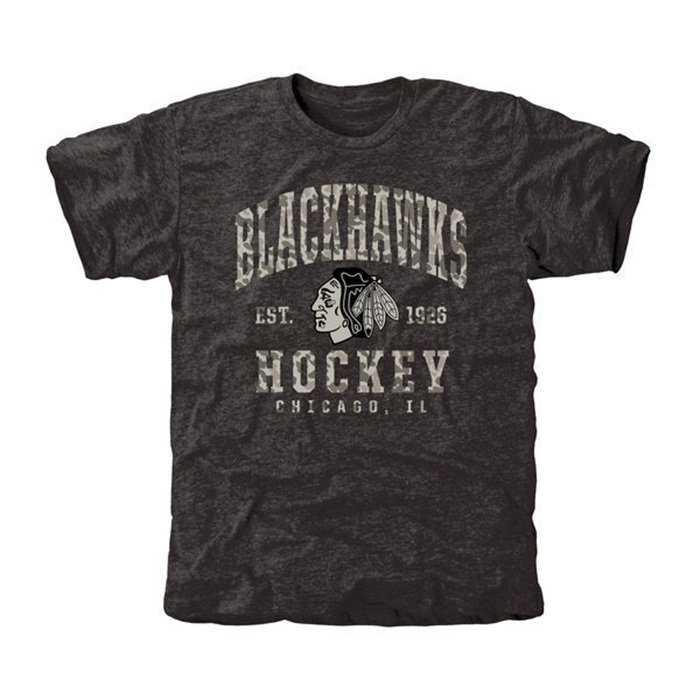 Chicago Blackhawks Camo Stack Black Tri-Blend T-Shirt