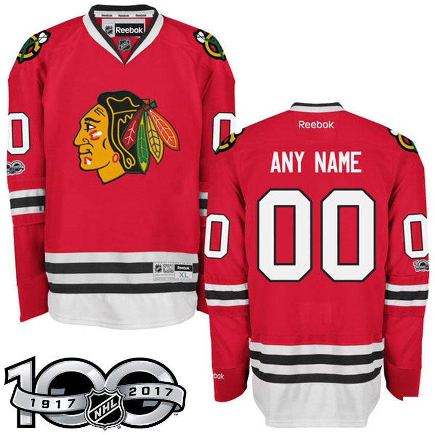 Chicago Blackhawks Red Celebrate 100th Classic Patch Customized Jersey