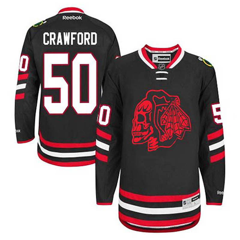 Corey Crawford Chicago Blackhawks #50 2014 Stadium Series Red Skull Ice Hockey Jersey