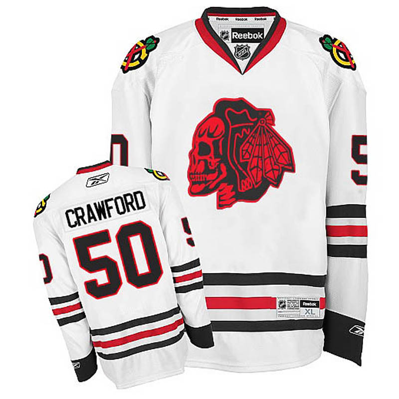 Corey Crawford Chicago Blackhawks #50 Red Skull Ice Hockey Jersey