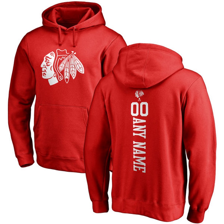 NHL Chicago Blackhawks Red Personalized Backer Fleece Pullover Hoodie