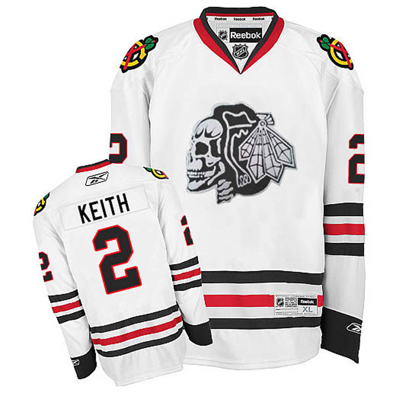 Duncan Keith Chicago Blackhawks #2 White Skull Ice Hockey Jersey