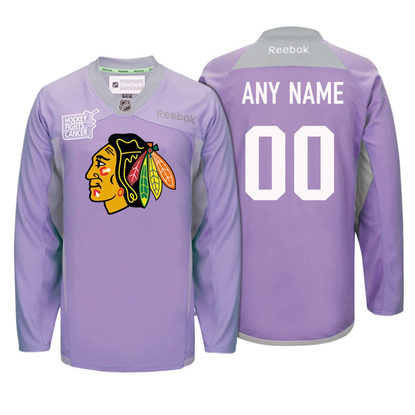 Blackhawks Purple Hockey Fights Cancer Practice Jersey Custom Jersey