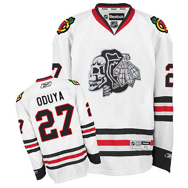 Johnny Oduya Chicago Blackhawks #27 White Skull Ice Hockey Jersey