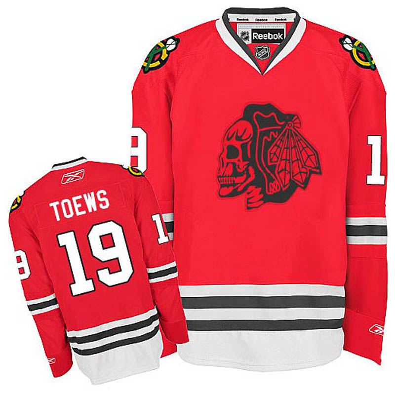 Jonathan Toews Chicago Blackhawks #19 Red Skull Ice Hockey Jersey