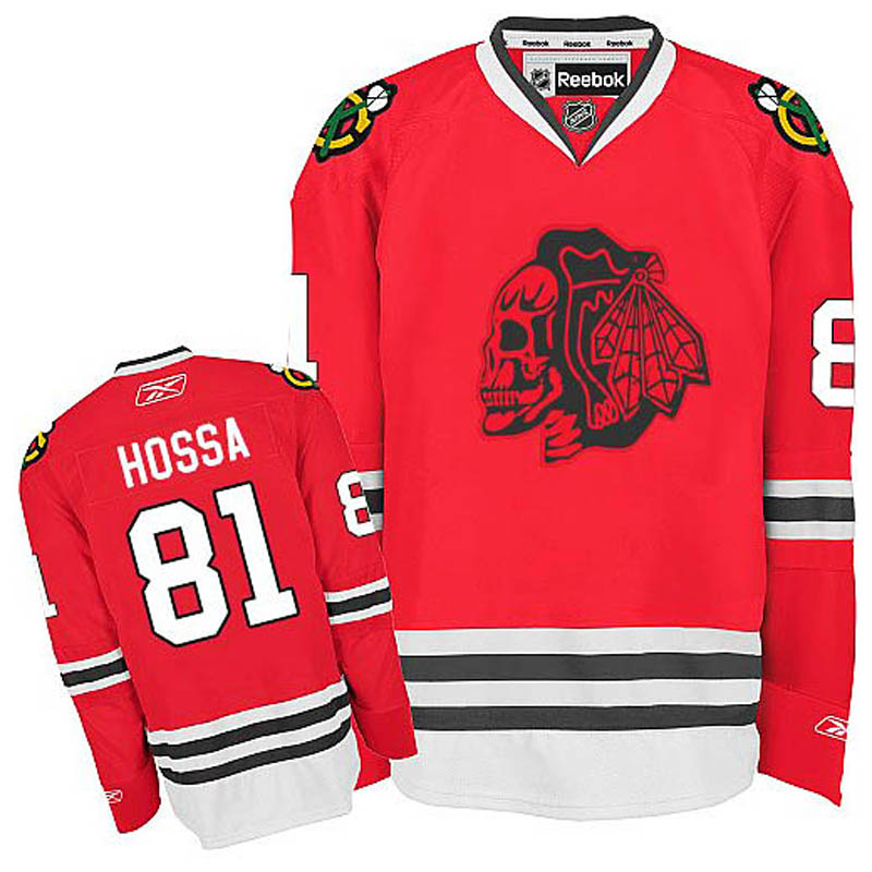 Marian Hossa Chicago Blackhawks #81 Red Skull Ice Hockey Jersey