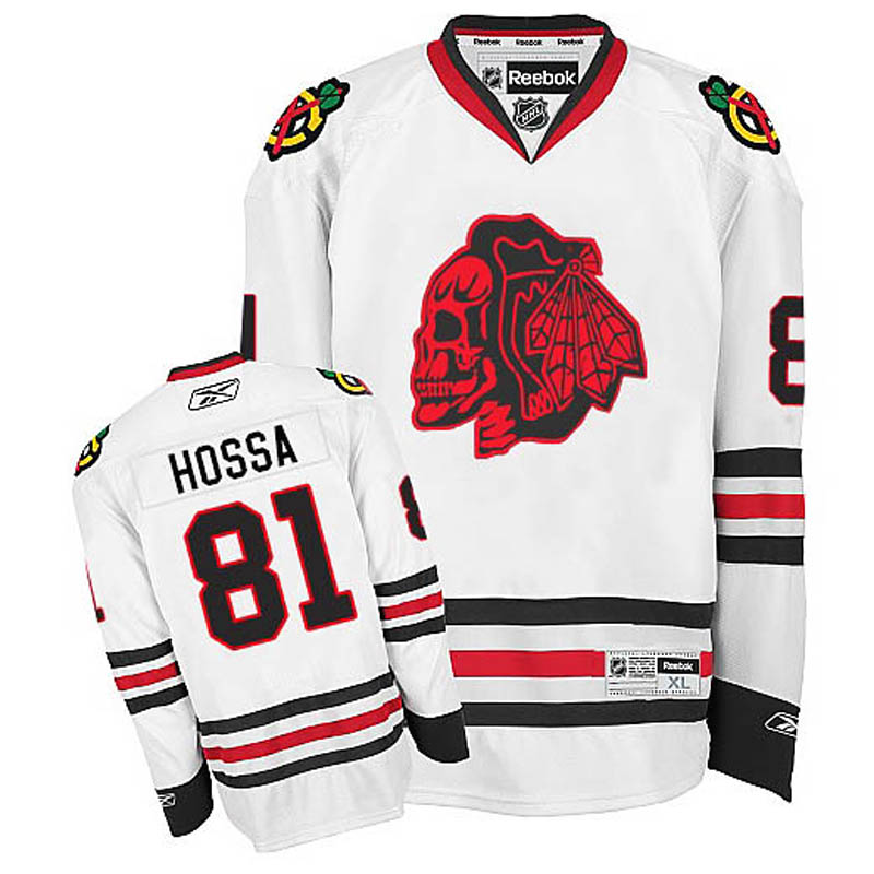 Marian Hossa Chicago Blackhawks #81 Red Skull Ice Hockey Jersey