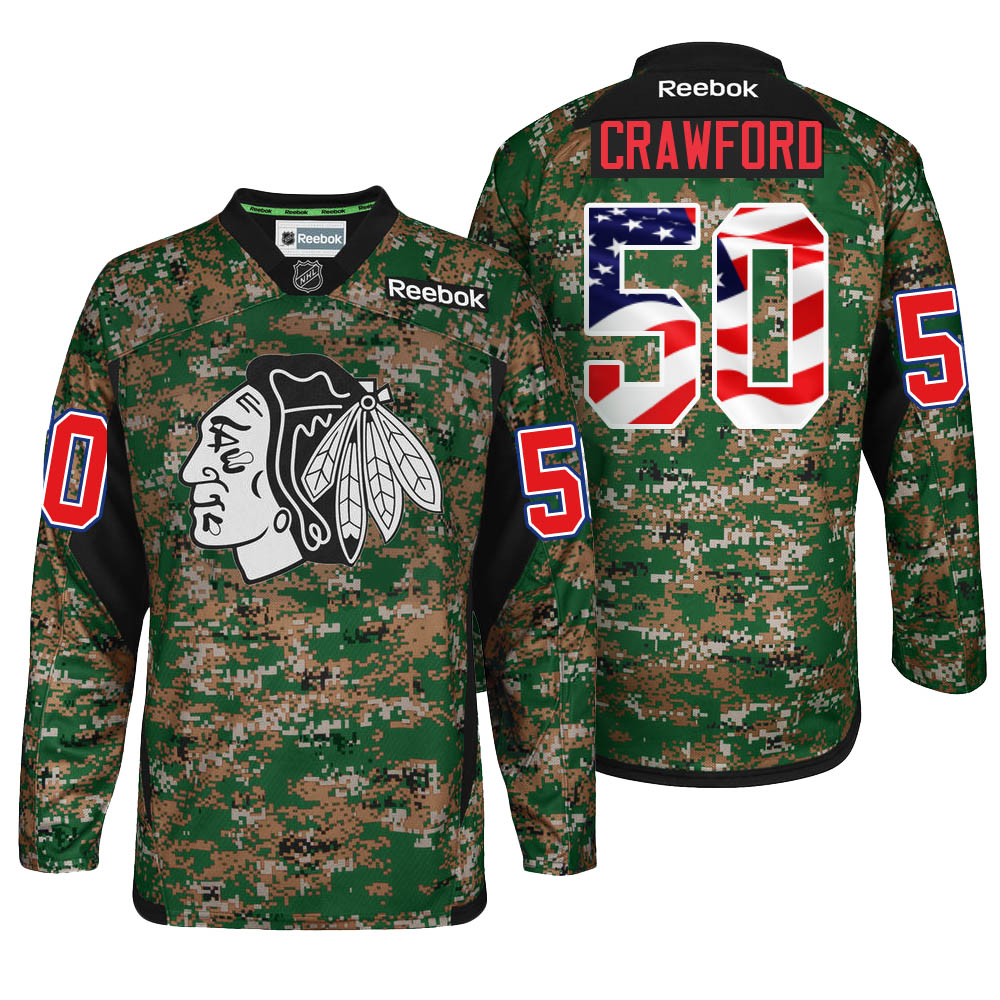 2016-2017 Blackhawks Corey Crawford #50 Camo Military Appreciation Night Jersey