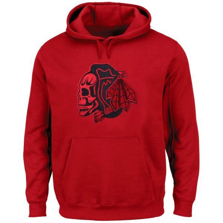 NHL Blackhawks Red Skull Head Pullover Hoodie