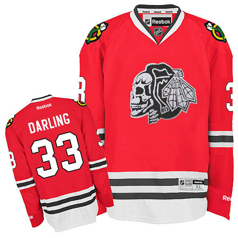 Scott Darling Chicago Blackhawks #33 White Skull Ice Hockey Jersey