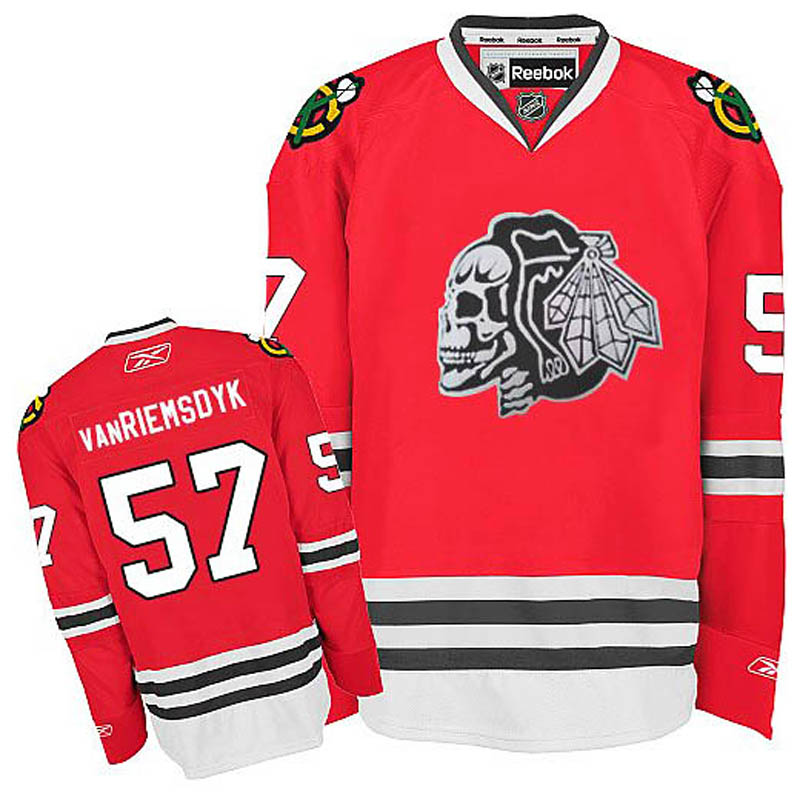 Trevor Van Riemsdyk Chicago Blackhawks #57 White Skull Ice Hockey Jersey