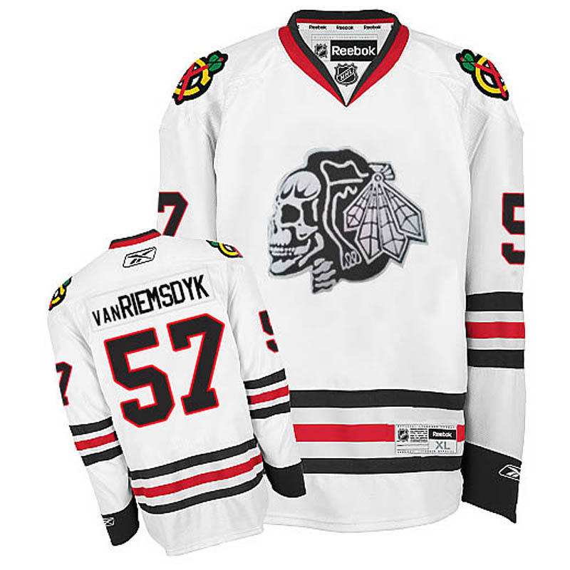 Trevor Van Riemsdyk Chicago Blackhawks #57 White Skull Ice Hockey Jersey