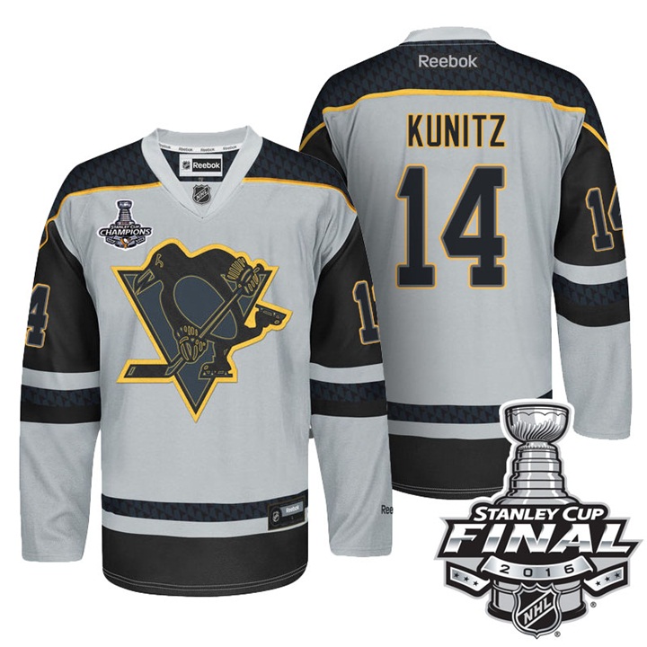 Penguins #14 Chris Kunitz 2016 Stanley Cup Champions Gray Premier Crosscheck Finals Jersey