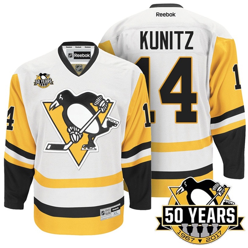 2016-17 NHL Chris Kunitz #14 Penguins 50th Anniversary White Gold Away Premier Jersey