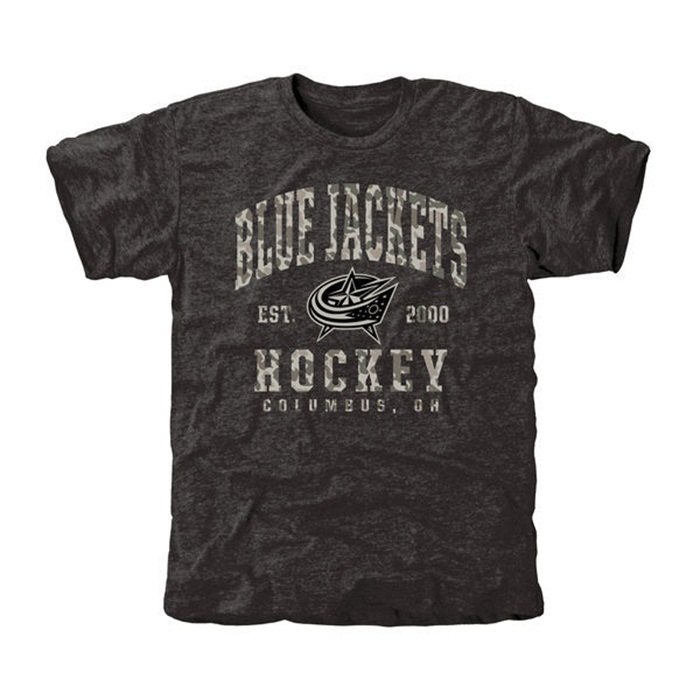 Columbus Blue Jackets Camo Stack Black Tri-Blend T-Shirt