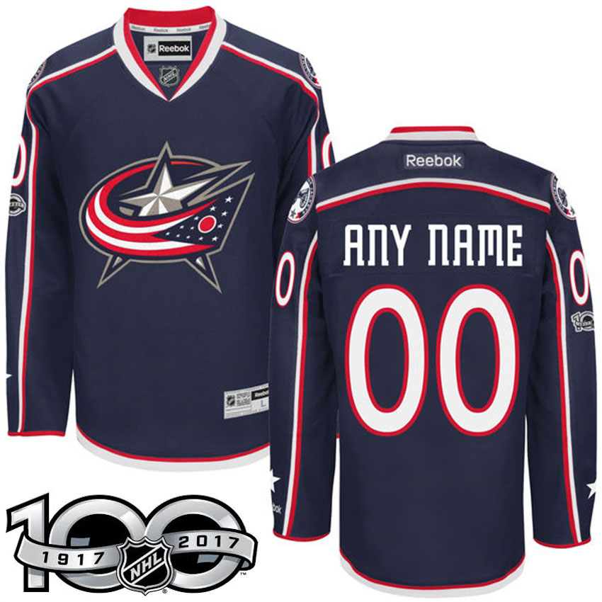 Columbus Blue Jackets Navy Celebrate 100th Classic Patch Customized Jersey