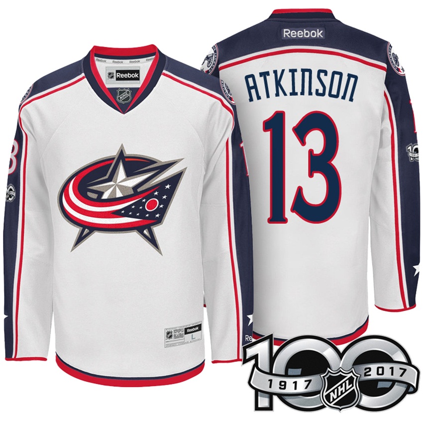 Blue Jackets Cam Atkinson #13 White Centennial Classic Patch Jersey