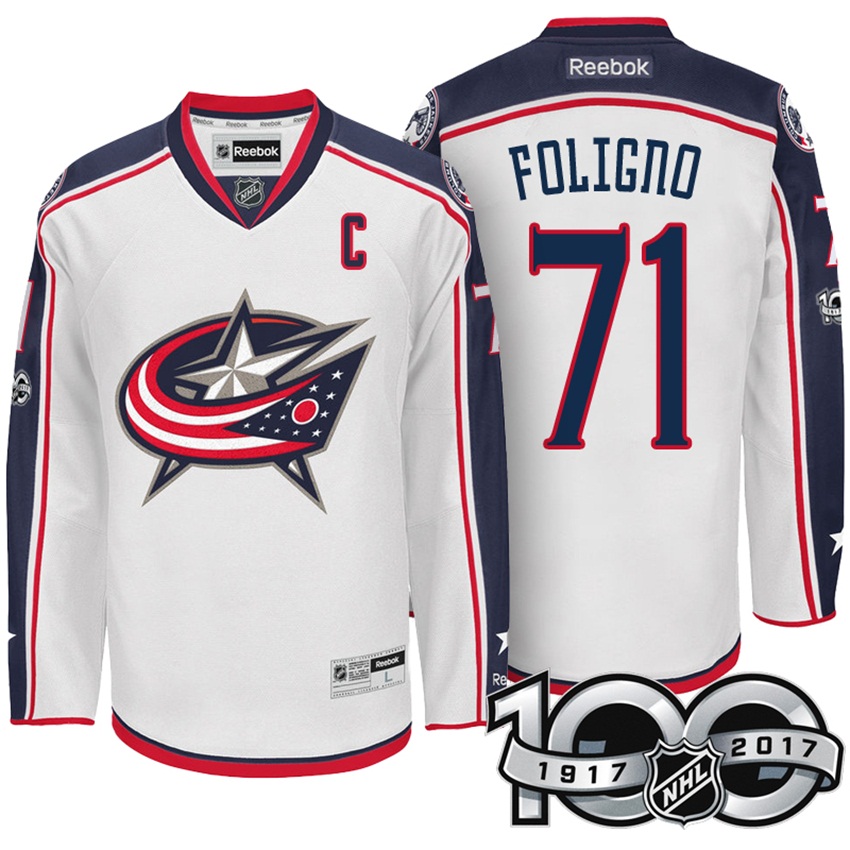 Blue Jackets Nick Foligno #71 White Centennial Classic Patch Jersey