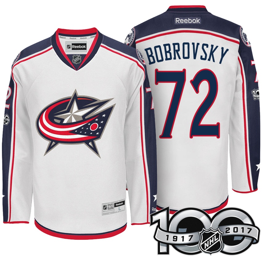 Blue Jackets Sergei Bobrovsky #72 White Centennial Classic Patch Jersey