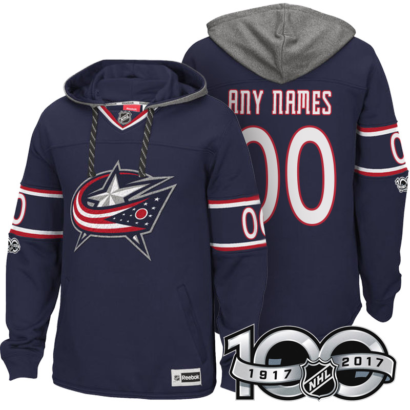 Blue Jackets Navy Blue Centennial Patch Custom Hoodie