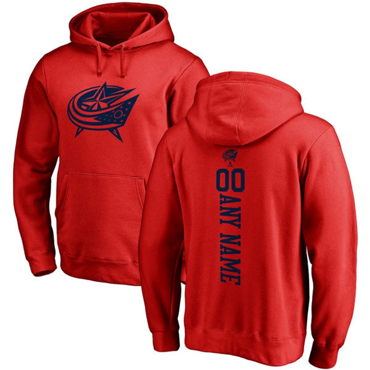 NHL Columbus Blue Jackets Red Personalized Backer Fleece Pullover Hoodie