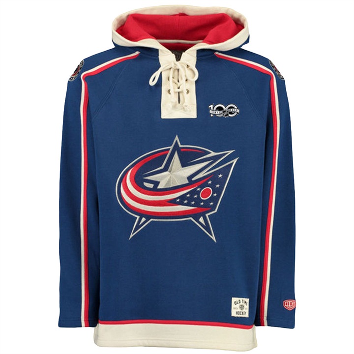 NHL Blue Jackets Navy Centennial Patch Pullover Old Time Hockey Hoodie