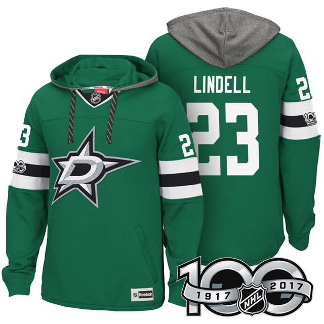 NHL Stars #23 Esa Lindell Green Centennial Patch Hoodie