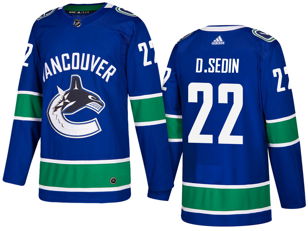 NHL Men's Vancouver Canucks #22 Daniel Sedin Blue 2017-2018 Season New Outlook Uniforms