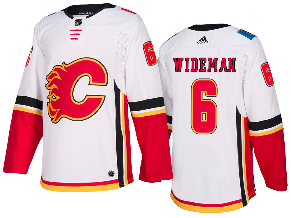 NHL Men's Calgary Flames #6 Dennis Wideman White 2017-2018 Season New Outlook Uniforms