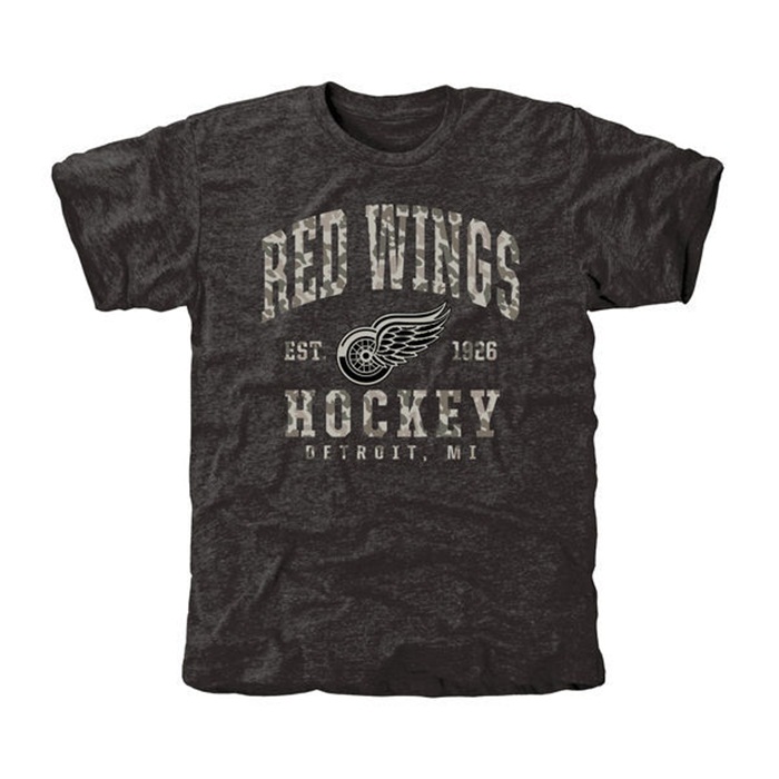 Detroit Red Wings Camo Stack Black Tri-Blend T-Shirt