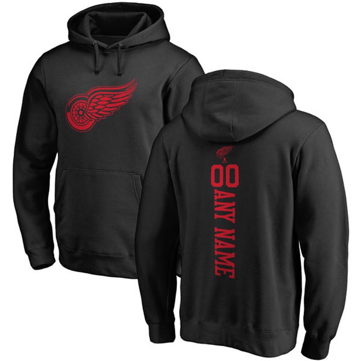 NHL Detroit Red Wings Black Personalized Backer Fleece Pullover Hoodie