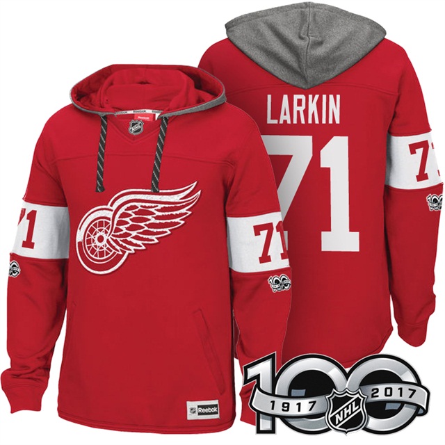 NHL Red Wings #71 Dylan Larkin Red Centennial Classic Patch Hoodie